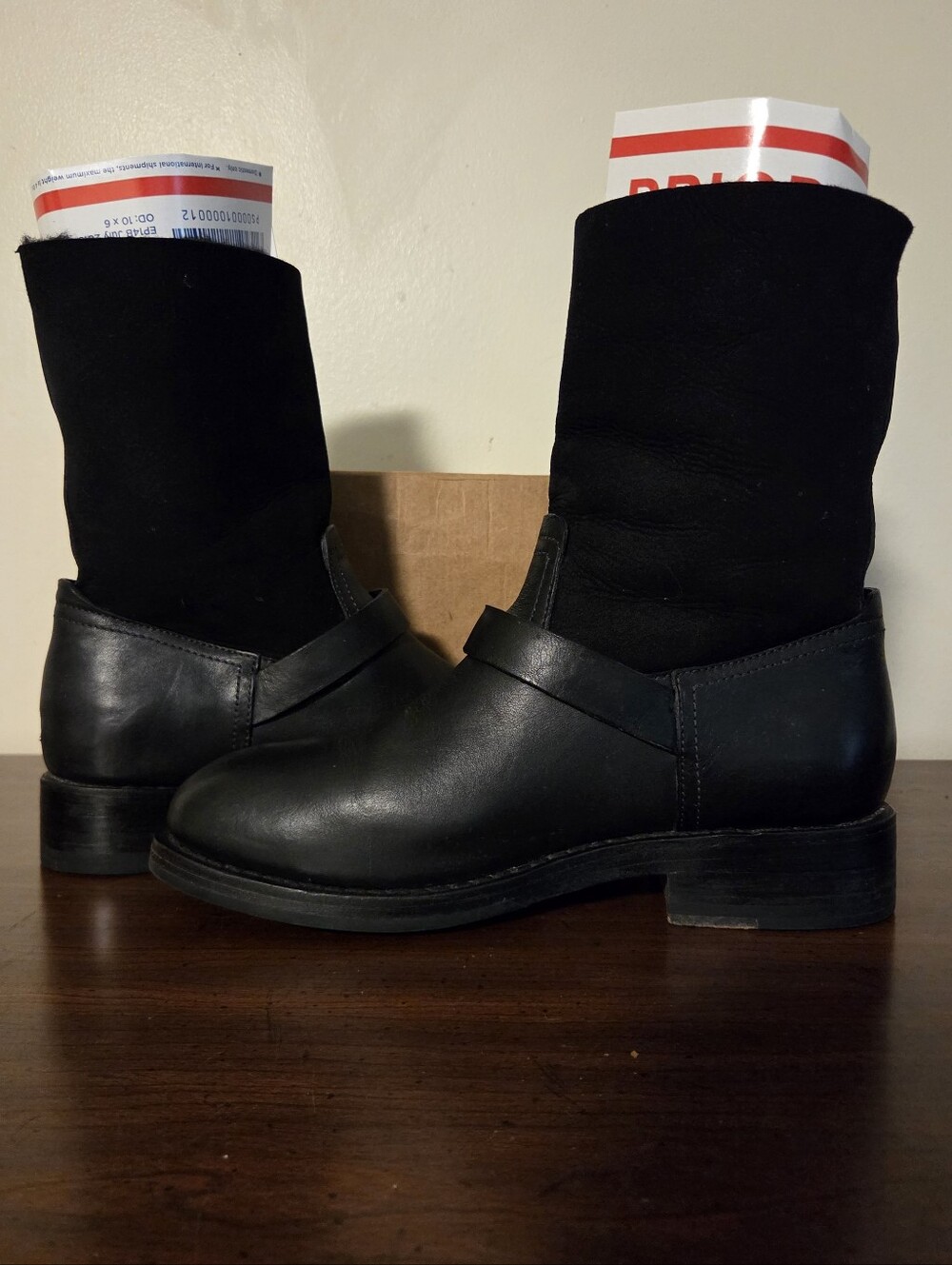 Rag & Bone Oliver Black Leather Suede Shearling Moto Boots Womens Sz 37.5 US 7.5 - Picture 8 of 13
